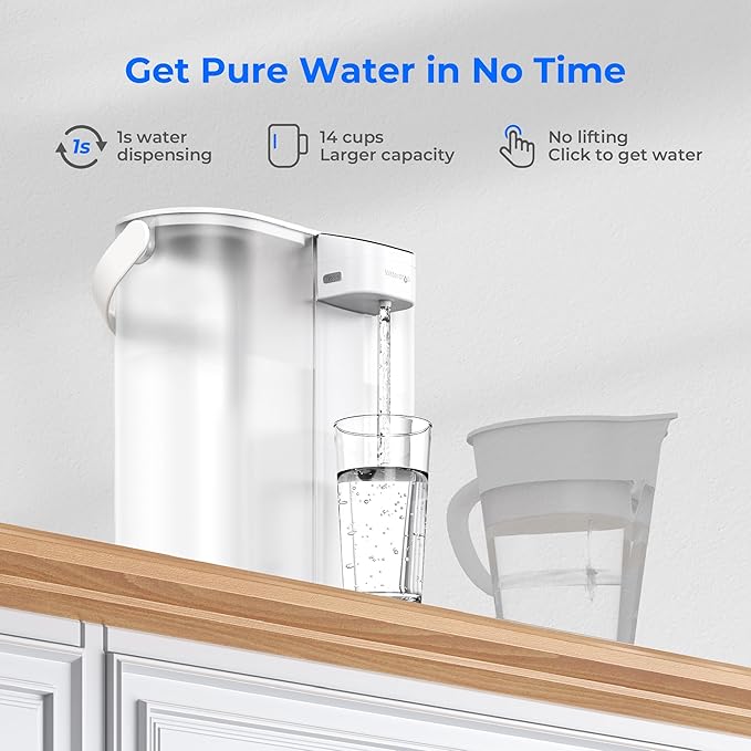 Waterdrop Compact Electric Water Filter Pitcher, 200-Gallon Rechargeable Instant Powerful Dispenser, NSF/ANSI 42&53&401, Reduce PFOA/PFOS, Lead, Chlorine, 14-Cup, White, with 1 Filter, NOT Reduce TDS
