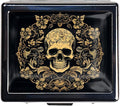 Silver Vintage Pill Box 7 Day Metal Pill Box with Mirror and 8 Compartments Cute Travel Pill Organizer for Purse (Art Flower Skull)