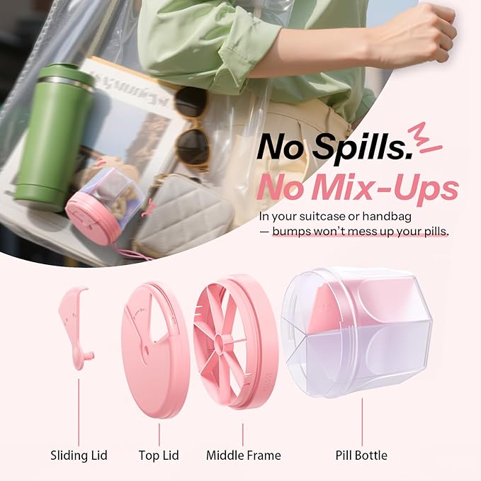 Betife Cute Pill Dispenser with 7 Extra Large Compartments, XL Portable Pill Bottle Organizer 7 Day with Wide Opening for Easy Use, Anti-Mix Pill Organizer for Travel, BPA-Free Large Pill Container