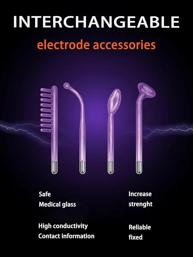 High Frequency Facial Wand,Portable Handheld High-Frequency Facial with 4 Argon Sticks - Violet (4 Violet Tubes)