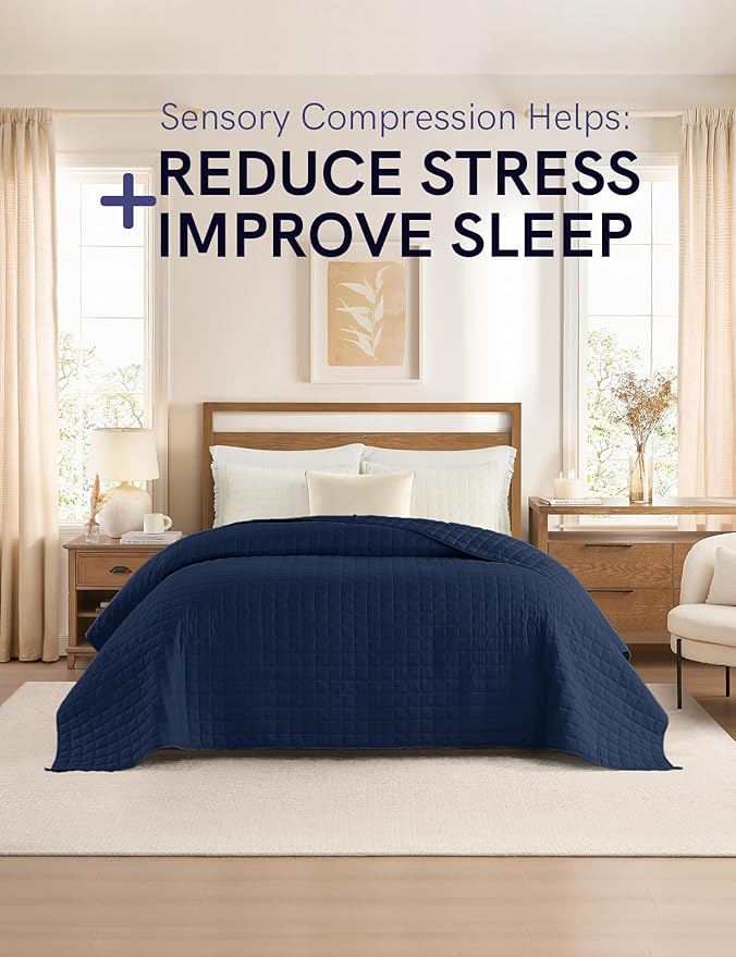 YnM Cotton King Size Weighted Blanket for Adults (88x104 Inches, 30 Pounds, Navy), Smallest Compartments with Cooling Glass Beads,Heavy Blanket for Two Persons of 140~240lbs on Queen or King Bed