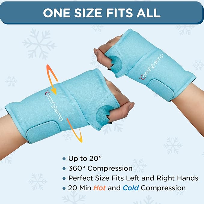 Comfytemp Wrist Ice Pack Wrap for Carpal Tunnel Relief, 2 Packs, Gel Ice Packs for Injuries Reusable for Wrist Hand Pain, Hot Cold Compress Brace, Recovery Items Men Women