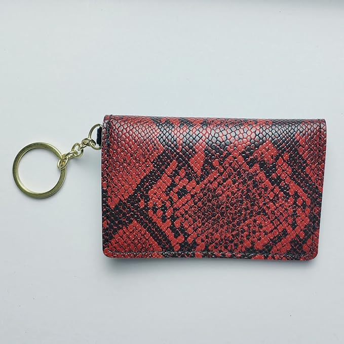 Birth Control Pill Case Snakeskin Print Keychain Envelope Shape (Red)