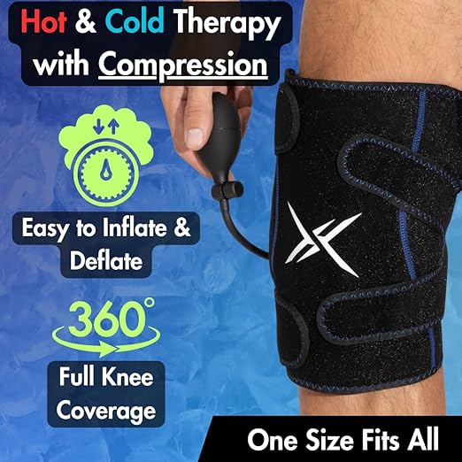 Ice Knee Wrap with Cold Compression - Adjustable Knee Ice Pack Brace with Hot & Cold Gel Therapy - Support for Pain Relief, Surgery Recovery, Arthritis & Sports Injuries