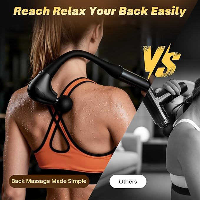 G4D Fascia Gun with Detachable U-Shape Long Handle, 10mm Deep Tissue Percussion, Brushless Motor, Up to 2800 RPM, Type-C Fast Charging, Includes 4 Massage Heads for Back Neck Shoulder Relief