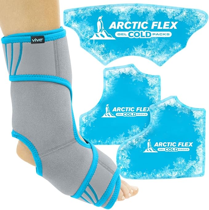 Vive Ankle Ice Pack Wrap - Foot Cold/Hot Compression Brace - Adjustable Freeze Support for Cooling/Heating Achilles Injuries, Tendonitis, Plantar Fasciitis, Sore Feet, Inflammation, Muscle Sprain
