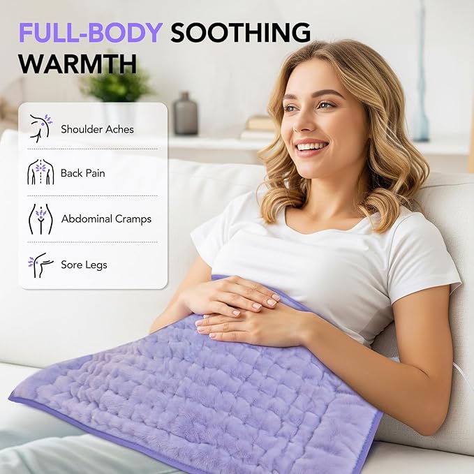 Heating Pad for Back Pain Relief - 33"x17" Extra Large Electric Heat Pad,6 Heat Settings &4 Auto Off, Machine Washable,Overheat Protection,for Shoulders,Neck,Period Cramps,Gifts for Women Mom [Purple]