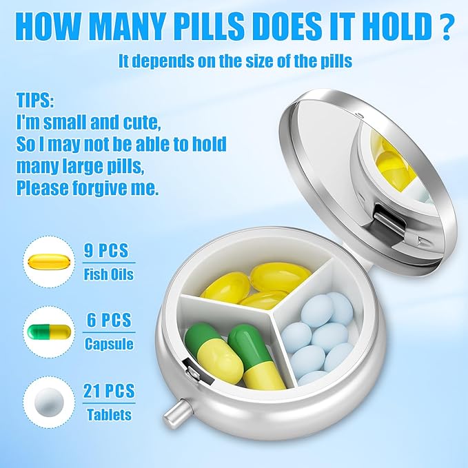 Paw Pill Case, Stay Pawsitive Pill Box 3 Compartments Metal Small Pill Holder with Mirror Mini Travel Pill Container for Purse Pocket Women Men