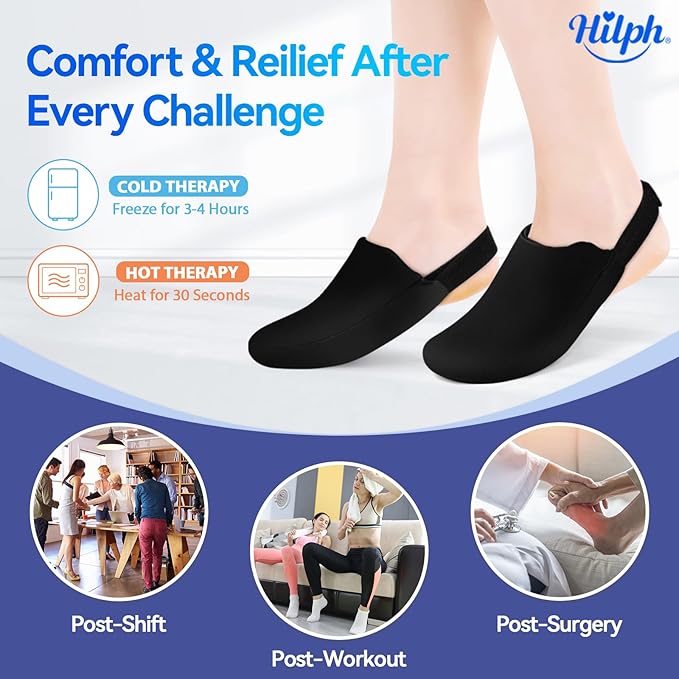 Hilph 1 Pair Foot & Toe Ice Pack Wrap for Broken Toes & Surgery Recovery, Wearable Forefoot Gel Ice Pack Cold Therapy Sock with Strap for Hammer Toe Injuries Reusable, Gout, Black