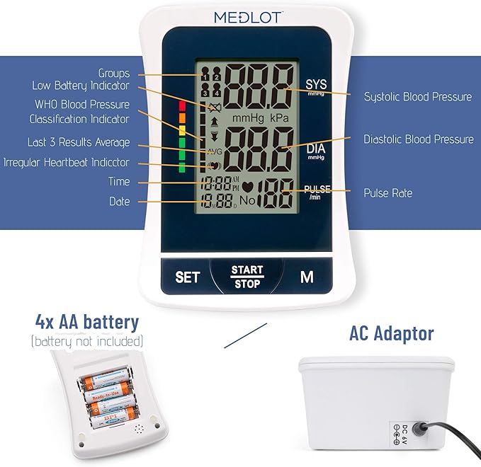 LotFancy Blood Pressure Monitor, Automatic BP Gauge & Upper Arm Large Cuff(8.6"-16.5”) Kit, Digital BP Meter Accurate Tester Machine for Home Use, 2 User, with 120 Reading Memory, Large LCD Display
