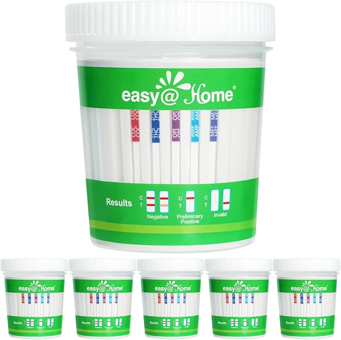 Easy@Home Drug Test Cup for 5 Popular Drug Tests Marijuana (THC),Amphetamine (AMP),Cocaine (COC), Methamphetamine (MET), Opiate (OPI 2000) - #ECDOA-254-25 Pack