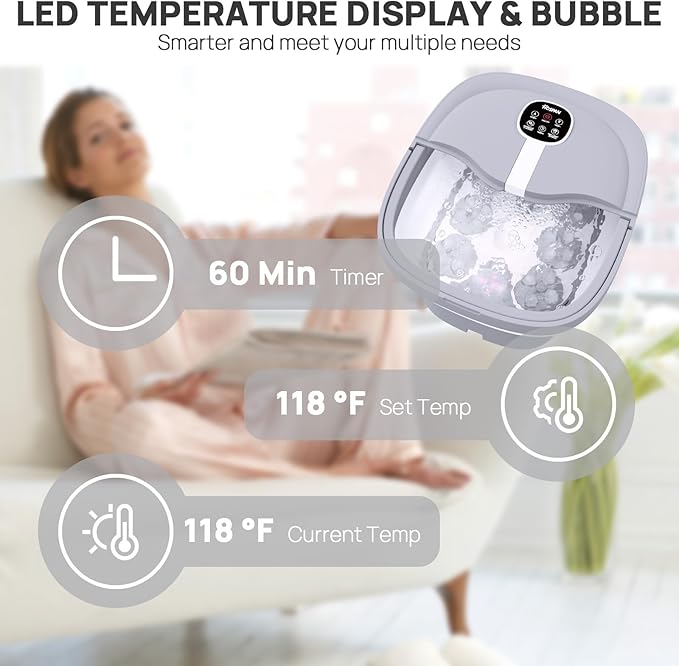 HOSPAN Collapsible Foot Spa Electric Rotary Massage, Foot Bath with Heat, Bubble, Remote, and 24 Motorized Shiatsu Massage Balls. Pedicure Foot Spa for Feet Stress Relief