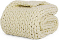 YnM Chenille Weighted Blanket, Handmade Chunky Knitted Design, Soft and Cozy, Temperature Regulating and Breathable, Machine Washable Throw for Sleep or Home Decor (Sparkling White, 60x80 Inch, 15lbs)