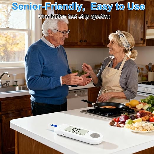 Blood Sugar Monitor,Glucose Monitor Kit with 50 Test Strips & 50 Lancets for Diabetes Testing, Blood Glucose Meter with Auto Eject, No Coding & Large LCD for Seniors