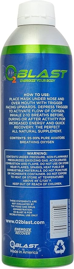 O2 Blast - Portable Oxygen Can, Filled with 99.99% Pure Oxygen with Sanitary flip top Cap for Sports, Travel, and High Altitude Use | On-the-Go Air Support for Hiking and Outdoors – 10L, 6-Pack