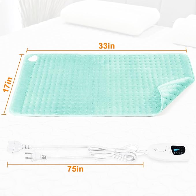 Deepsoon Heating Pad,Electric Heating Pads for Back,Neck,Abdomen,Moist Heating Pad for Shoulder,Knee,Arms,Legs,Dry/Moist Heat & Auto Shut Off,Christmas Gifts for Men and Women,Light Green,33x17 Inch