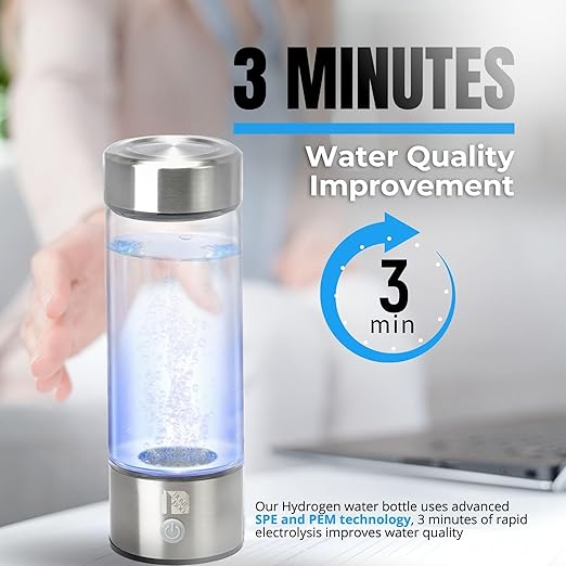 New Version Hydrogen Water Bottle Generator, Improve Water in 3 Minutes, 4000 ppb Hydrogenated Water Ionizer Bottle with SPE/PEM Technology, Perfect for Home, Office, Gym, Travel (Silver Chrome)