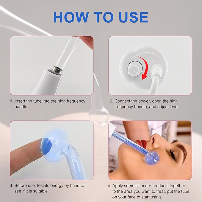 Elitzia ETSC640B Hi Frequency Facial Care Tool Skin Toning Device with 7 Electrode Tubes Blue