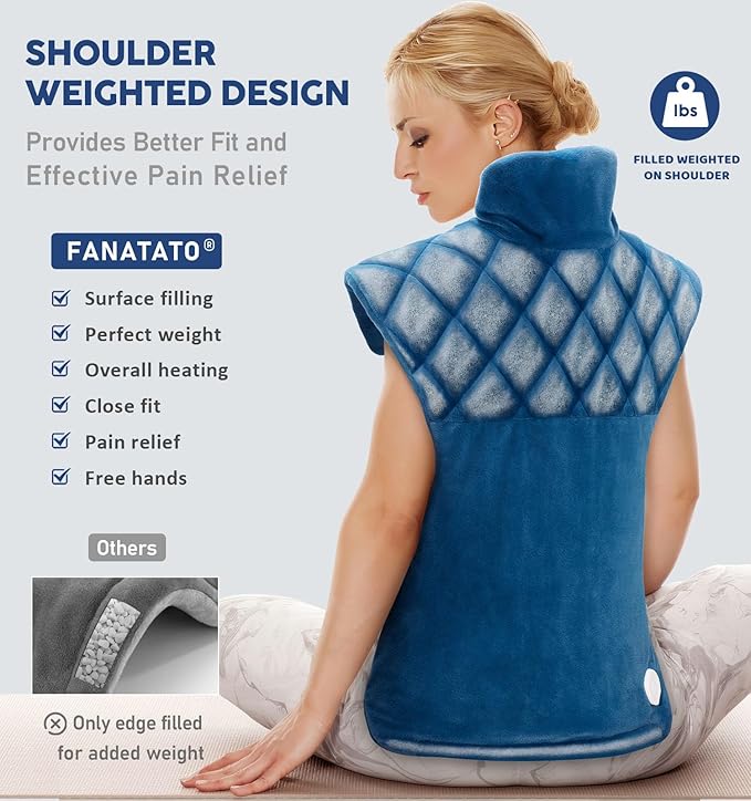 Weighted Electric Heating Pad for Neck Shoulders Back - Large Heat Pad with 6 Heat Settings & 4 Timers, Auto-Off, Machine Washable, Pain Relief Pad - Christmas Gifts for Women Men Mom Dad