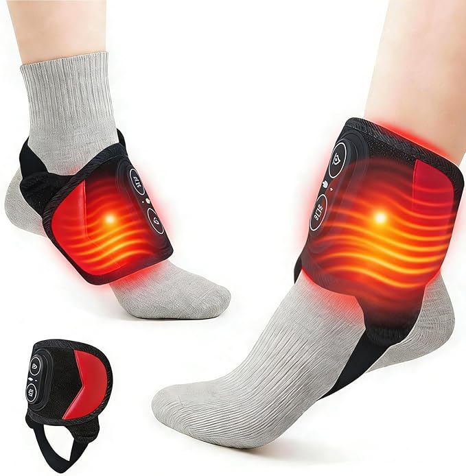 Cordless Red Light Therapy for Ankle Massager Heating Pad, 660nm Red & 850nm Near Infrared Light Therapy Wrap with Vibration & Heat, 3000mAh Rechargeable for Ankle Wrist Foot Arch Comfort (Black)
