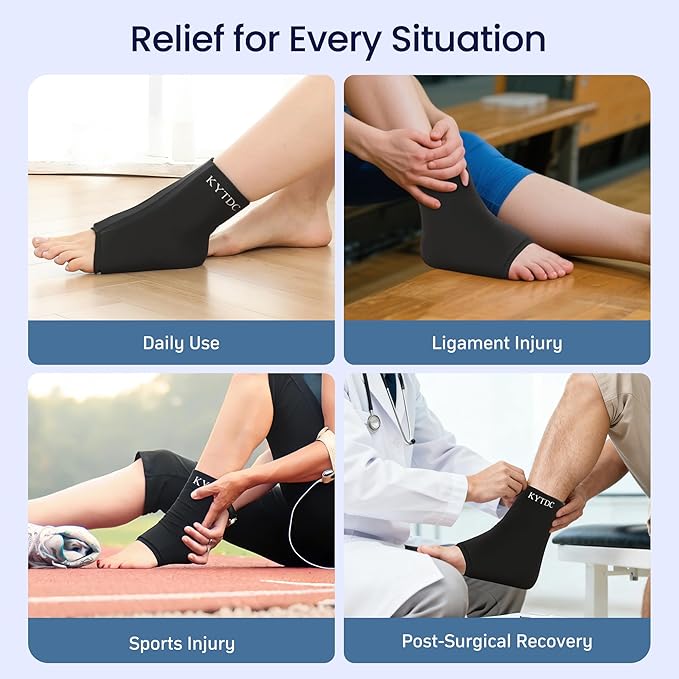 Ankle Ice Pack Wrap Reusable Gel Cold Compression Sleeve for Swelling, Sprained Ankle, Achilles Tendonitis & Plantar Fasciitis Relief（Black+Cold Ice Pack，Small/Medium）