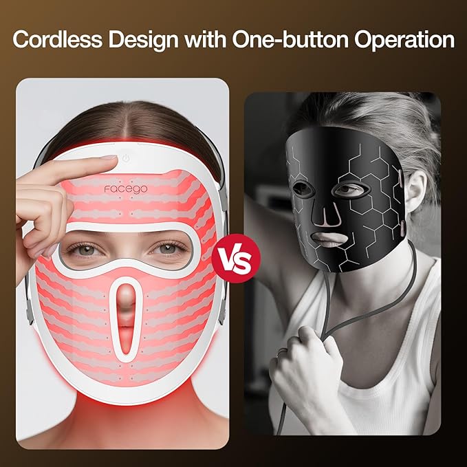 Red Light Mask for Face, 7+1 Colors Red Light Face Mask, Ergonomic Design Cordless Red-Light Facial Mask Rechargeable Skin Care Device for Home & Travel