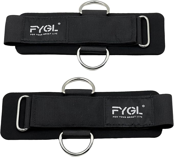 Adjustable Wrist Cuffs for Cable Machines - 7mm Neoprene Padded Straps with D Rings, Heavy Duty Gym Cuffs for Strength Training (Men/Women)