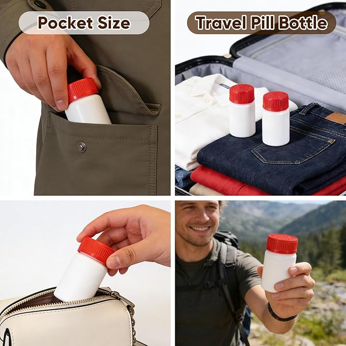 DEMORA Pill Bottle Empty with Child Resistant Cap, Wide Mouth Travel Small Pill Bottle Plastic Medicine Containiers Medicine Organizers for Medications Capsules (3.4 oz, 8 Pcs)