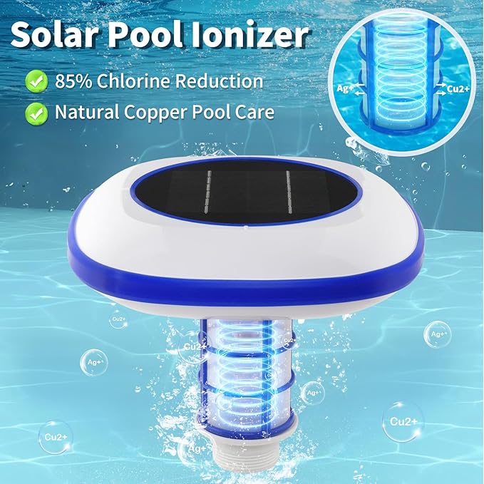 VINGLI Solar Pool Ionizer, Anode Copper-Based Water Care System,85% Less Chlorine Usage, Pool Cleaner Suitable for Pools up to 35,000 Gallons,1-Year Warranty