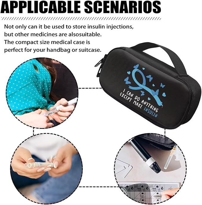 Rnyleeg Blue Ribbon Butterfly Diabetic Bags for Supplies Black Insulin Cooler Travel Case Portable Diabetic Travel Cases for Insulin Pens Diabetes Supply Case with Handle
