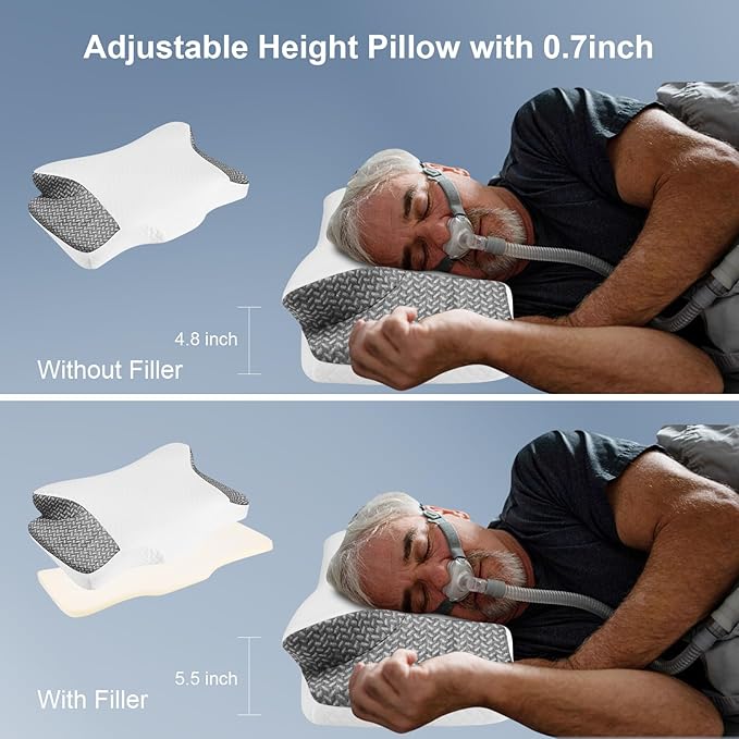 Cervical Neck CPAP Pillow for Side, Back Sleepers to Neck Pain Relief - Reduce Air Leaks & Mask Pressure for Better Sleep- Include CPAP Hose Holder - Avoid Hose Tangles & Keep The Hose Off The Floor