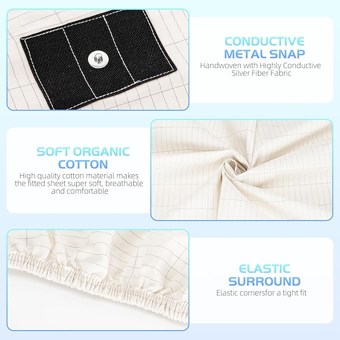 Grounding Sheet, 90% Organic Cotton+10% Pure Silver Organic Fitted Grounded Sheet for Improved Sleep, Earth Connecting Bedding - Healthy Sleep Therapy (White, (60.1 * 80 * 15inch))