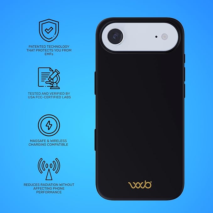 WAVEBLOCK EMF Protection Silicone iPhone Case Compatible with iPhone 17 Air, Radiation Blocker, 5G Shield Reduction, Lightweight, USA Patented and Tested in FCC Lab, Black