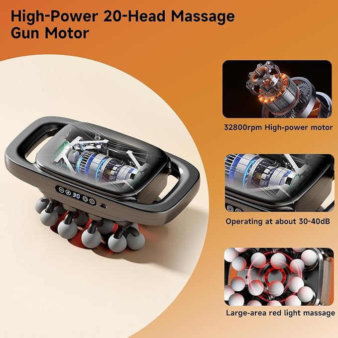 20 Head Massage Gun, Massage Gun Deep Tissue with 3 Modes & 30 Levels Intensities, Quiet Percussion Massage Gun for Back, Shoulders, Legs and Full Body Muscle Pain Relief, Gifts for Men, Women