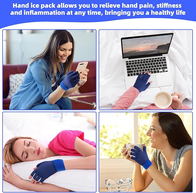 2pcs Finger Arthritis Compression Hand Ice Pack Gloves for Pain Relief, Adjustable Blue Wrist Ice Pack for Hot & Cold Therapies, Reusable Finger Ice Gloves Sleeve for Tendinitis, Carpal Tunnel
