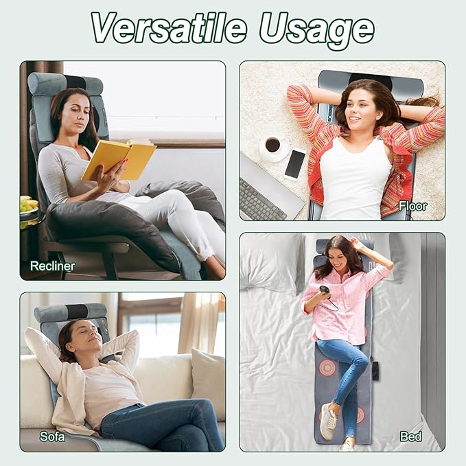 Full Body Massage Mat with Heat, 10 Motors Vibration Massage Chair Pad with 3 Timer Settings, Multifunctional Full Body Relaxation Seat Back Massager for Indoor Bed Sofa Chair