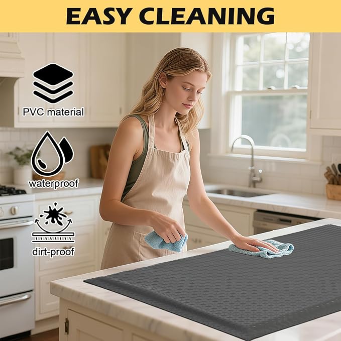 2 x 5 FT Anti Fatigue Mats Industrial 15/16 Inch Thick Soft Sponge Ergonomic Mat Durable Heavy Duty Diamond Plate for Standing Non Slip Industrial Grade Floor Mat for Leg & Back Pain (Gray)
