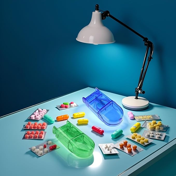 2 Pcs Pill Cutter Splitter, Cuts Pills for Small and Tiny Pills Tablet Splitter with Guard Pill Cutter and Crusher Cuts for Cutting Small or Large in Half Daily Medicine Organizer