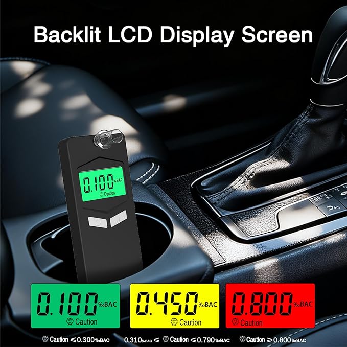 Personal Breathalyzers for Alcohol, Pocket Breathalyzer with Reord Checking Mode, Digital Home Breathalyzer for Alcohol with Audible and Color Alarm, Black