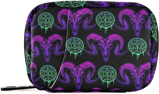 Travel Pill Organizer Bag Weekly Pill Organizer Case Goth Skull Portable Small Daily Pill Boxes for Vitamin Fish Oils Supplement Holder with Zipper Compact Size