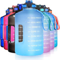 1 Gallon Motivational Sports Water Bottle with Time Marker, BPA Free 128oz Leak Proof Jug, Black, Plastic, 128 ounces, Fitness, Sports, Outdoor Activities