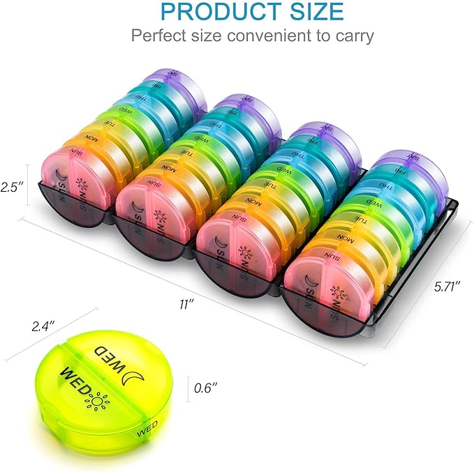 ［Upgrade］ Monthly Pill Organizer 2 Times A Day,One Month Box AM PM,Daily Cases Large 4 Week,Medication 28 Days Dispenser for Pills,Fish Oils, Vitamin,Supplement(Rainbow)…