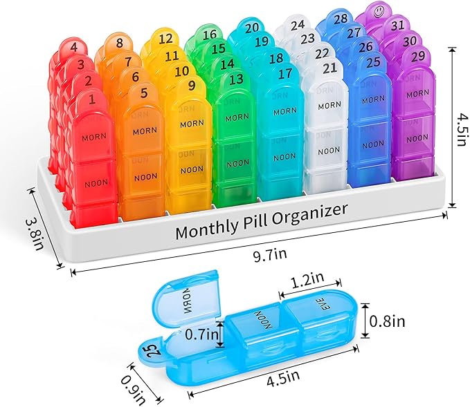 Daviky Monthly Pill Organizer 3 Times a Day, 30 Day Pill Organizer with Small Pill Box, One Month Medicine Organizer, 31 Day Pill Case Pill Container to Hold Vitamin, Supplement and Medication