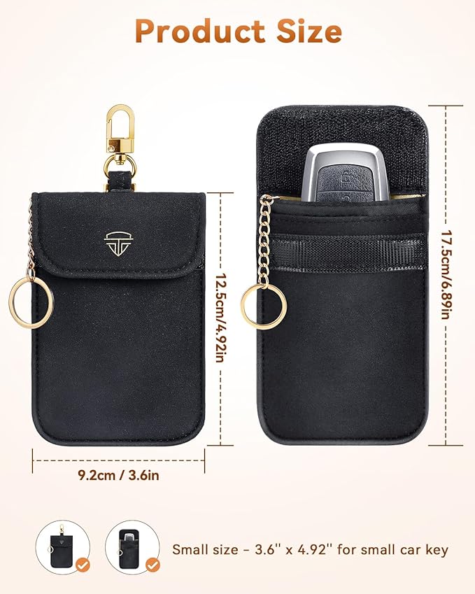 ELECTOP Faraday Bags, 2 Pack Faraday Key Fob Protector with Handle, Car RFID Blocking Bag Car Security Protection, Anti-Theft Fob Case