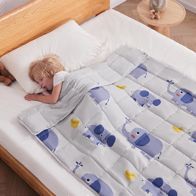 anfie Weighted Blanket Kids(40"x60" 7lbs) Weighted Blanket Cooling Blanket for Sleeping,Throw Size Breathable Blanket with Premium Glass Bead(Grey Elephant)