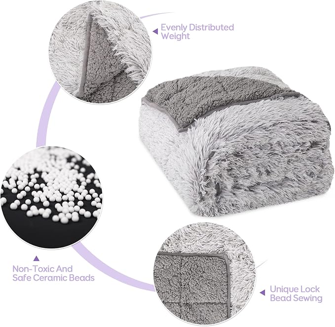 Cottonblue Weighted Blanket 20 lbs Queen Size, Luxury Sherpa Faux Fur Reversible Snugly Long Fur Warm Heavy Blankets 60x80 inches, Plush Sherpa Microfiber Blanket for Couch Sofa Bed, Morandi Grey