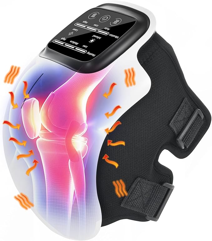 Knee Massager, Large LED Screen, Adjustable Temperature,Cordless Knee Massager with Heat and Vibration, Portable Massager for Knee Discomfort, Longer Knee Straps 48CM