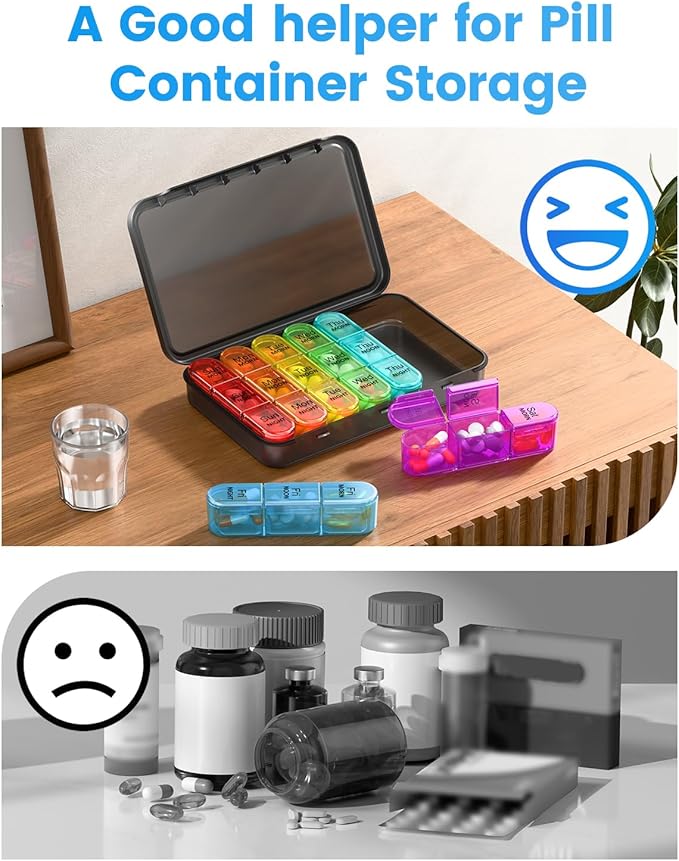 Pill Organizer 3 Times a Day with Double Protection, Moisture-Proof Weekly 3X a Day Pill Case, Daily Pill Box 7 Day for Travel to Hold Vitamis,Fish Oils, Supplements,DHC,Medication