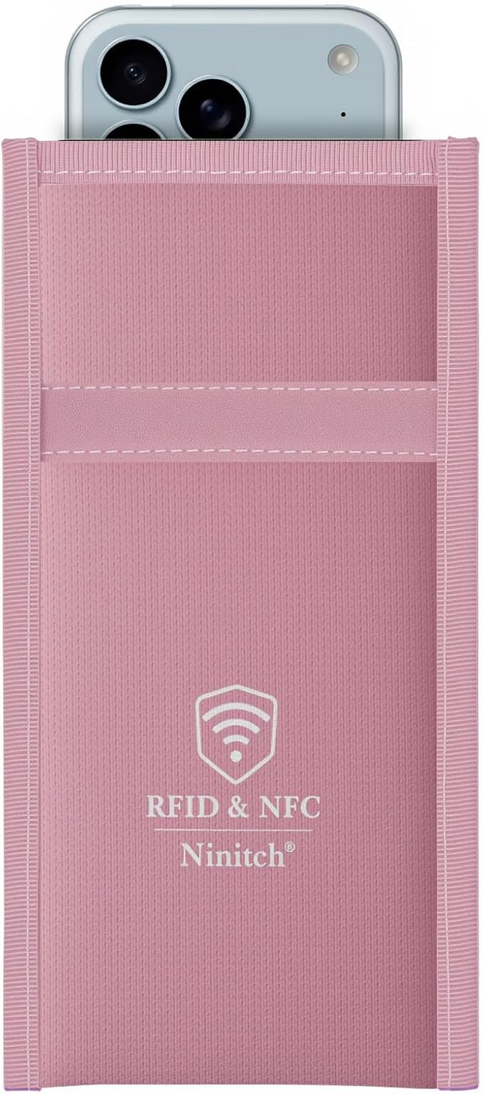 Faraday Bags for Phone Privacy & Security - Signal Blocking Pouch for GPS/WIFI/5G/RFID - Fireproof & Waterproof Anti-Drop Case for Travel & Data Protection Pink