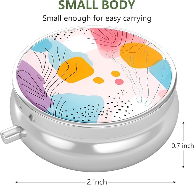 Nipichsha Pill Box, Small Pill Case for Purse & Pocket, Cute Travel Medicine Organizer, Portable Medicine Container Holder to Hold Vitamins, Medication, Fish Oil & Supplement, A01-Art Style Pattern